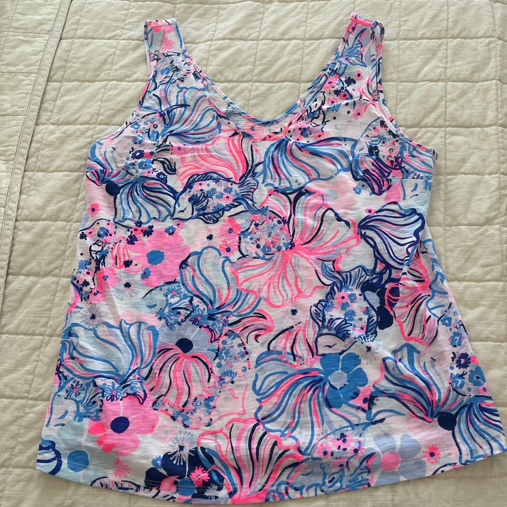 Lilly Pulitzer Floral Print Sleeveless Top - Pink and Blue size large